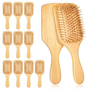 lot 5102 image: 12-Pack Natural Bamboo Hair Brushes for Scalp Massage and Detangling, Anti-Static Wooden Paddle Brush with Ergonomic Handle and Bamboo Bristles, DIY Engraving Gifts for WomenMenKids, All Hair Types