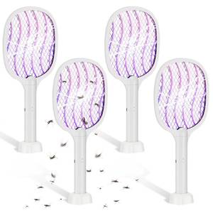 lot 5117 image: Qualirey 4 Pcs Electric Fly Swatter Bug Zapper Racket 2 in 1 USB Rechargeable Mosquito Racket 3000v High Powered Mosquito Killer for Indoor Outdoor Home Bedroom Kitchen Patio Office Insect(Waves)