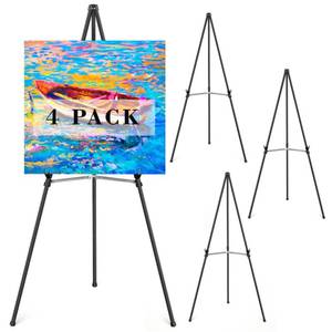 lot 6145 image: Rdiorry Easel Stand for Sign,63in Portable Metal Easel Stand for Wedding Sign,Adjustable Folding Art Easel for Display with Portable Bags(Black,4 Pack)