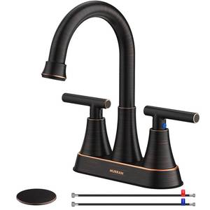 lot 6146 image: Bathroom Faucets for Sink 3 Hole, Hurran 4 inch Oil Rubbed Bronze Bathroom Sink Faucet with Pop-up Drain and Supply Hoses, Stainless Steel Lead-Free Centerset Faucets for Vanity RV
