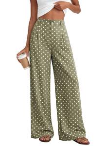 lot 6153 image: KIRUNDO Dress Pants Women 2026 Summer Polka Dot Palazzo Wide Leg Trousers Flowy Business Casual Slacks for Work with Pockets(Dot Green White, Small)
