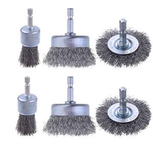 lot 6160 image: Rocaris 6 Pack Carbon Steel Wire Wheel and Pen Brush Set with 14-Inch Hex Shank for Rust Removal, Corrosion and Scrub Surfaces