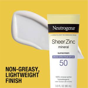 lot 6170 image: Neutrogena Mineral Sunscreen Sheer Zinc Oxide Dry-Touch Lotion, Broad Spectrum Sunblock SPF 50, Water Resistant Sunscreen For Sensitive Skin, 3 fl. oz, 1 Pack