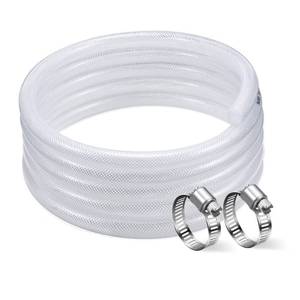 lot 6180 image: DAVCO 58in ID - 10 ft Heavy Duty Braided Clear Plastic Vinyl Tubing with 2 Stainless Clamps, Flexible High Pressure Reinforced PVC Plastic Tube Hose, Non-toxic, BPA Free