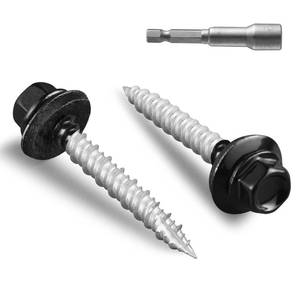 lot 6206 image: Bnuok Metal Roofing Screws #10  1 12 Inch, 220pcs Black Ruspert Coating Hex Head Sheet Metal Roof Screws, Self Starting Metal to Wood Siding Screw, EDPM Rubber Washers