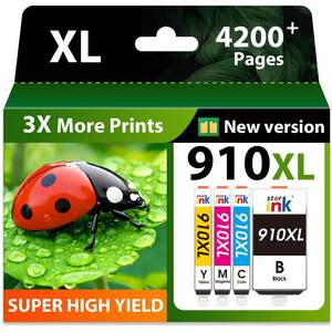 lot 6220 image: 910XL Ink Cartridges for HP Printers Replacement for HP 910 910XL Ink Cartridges Combo Pack Work for HP OfficeJet Pro 8020 8025 8028 8035 8010 8015 8018 8022 Printers, 910XL Black and Color, 4 Pack