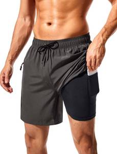 lot 6234 image: SILKWORLD Mens Swim Trunks with Compression Liner 7 Inch Quick Dry Bathing Suit Swim Shorts for Men with Zipper Pockets, Dark Grey, Large