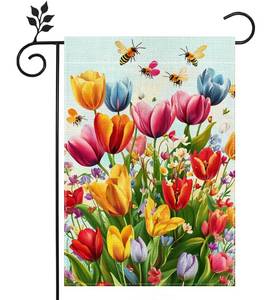 lot 6235 image: Spring Summer Tulip Garden Flag 12x18 Inch Double Sided, Colorful Welcome Yard Decor, Farmhouse Outdoor Flag for Lawn Patio Porch