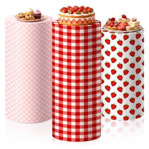 lot 6238 image: SmoothNovelty 3 Pcs Strawberry Cylinder Pedestal Stand Covers Spandex Plinth Strawberry Themed Cylinder Stand Covers for Birthday Party Wedding Shower Props Decor