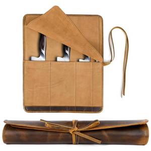 lot 6245 image: ELIZO Leather Knife Roll Bag Professional Chef Knife Case, Durable Knife Sheath Holder, Cooks and Culinary Tools Carrying Storage, Portable Knife Wrap - 4 Slots
