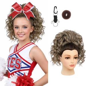 lot 6270 image: SEIKEA Cheer Ponytail Hair Piece, Lightweight Curly Cheerleader Hairpiece Realistic Natural Soft 14in Ponytail Extension for Cheerleader Competition Dance for Girls Teens Black BrownDark Brown
