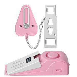 lot 6275 image: Portable Door Lock and Door Stop Alarm Set, Dual Protection Home Security Door Kit, Travel Hotel Door Lock Devices Pocket Self Defensey Tools for Traveling Hotel Home Apartment,Pink