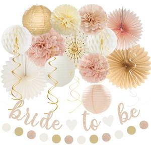 lot 6281 image: Champagne-Gold Beige Fall Boho Bachelorette Party-Decorations - 21pcs Women Bridal Shower Banner Garland,Bride To Be Paper Streamers Lanterns,Flower Tissue Pom Poms Fan Favors Wedding Decor Huglony