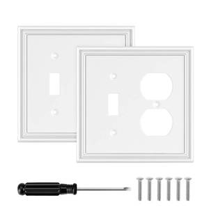 lot 6287 image: White Modern Decorative Wall Plate Light Switch Cover Decorator Outlet Covers Rocker Switch Plates Bamboo Fiber Material Wall Plates for Kitchen Bathroom (2 Gang ToggleDuplex-2 Pack)
