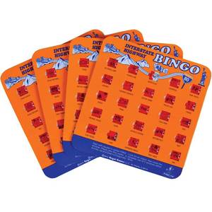 lot 6302 image: Regal Games Finger-Tip Shutter Bingo Cards with Sliding Windows - Interstate Highway Game Set - Travel Bingo Game for Adults and Kids - Reusable, No Chips and Daubers Needed - 4 Packs - Orange