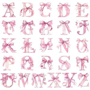 lot 6311 image: Honoson Pink Bow Alphabet Letter Wall Decals ABC Letter Stickers Name Wall Decal Coquette Peel and Stick Removable Letters Educational Stickers for Nursery Playroom Classroom Bedroom Decor
