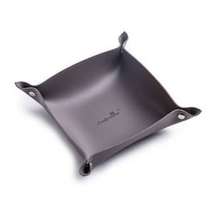 lot 6314 image: SANQIANWAN Leather Jewelry Valet Tray for Women and Man, Portable Entryway Table Tray Bedside Nightstand Desk Tray Small Catchall Travel Dish Plate for Key,Wallet,Watch,Coin (Deep Grey-B)