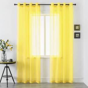 lot 6328 image: DUALIFE 96 Inches Long Yellow Sheer Curtains 2 Panels Grommet Curtain Panel Voile Drapes Semi Sheer Curtains for Living Room Set Bedroom Solid Bright Yellow Color 52 x 96 Inch Length