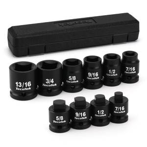 lot 6346 image: TecoTek 12in Drive Pipe Plug Socket Set, Square Drive Socket, 10-Piece, SAE, 4 Point Sockets, CR-MO, Tapered Male Square 716ftft - 58ftft, Chamfered Female Square 716ftft - 1316ftft