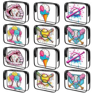 lot 6347 image: Sadnyy 12 Pcs Ice Cream Drip Baseball Cosmetic Bags Bulk Ice Cream Drip Snack Goodie Bags Zippered Travel Toiletry Pouch Gift Accessories for Candy Stuff Team Players Party Supplies