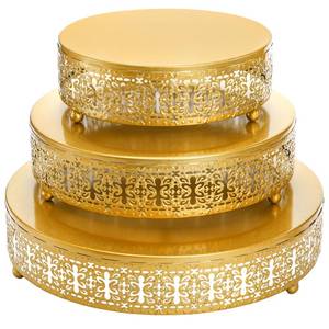 lot 11152 image: Youeon Gold Round Cake Stand Set of 3, 12108 Inch Metal Hollow Cake Pedestals with Low Feet, Dessert Display Stands for Wedding, Birthday, Party, Anniversary and Holiday Entertaining