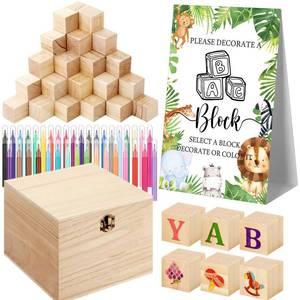 lot 11183 image: Marsui 136 Pcs Baby Shower Blocks to Decorate Game Kit Includes 98 Wooden Blocks, 36 Markers, 1 Game Sign, 1 Storage Box for Baby Shower Gender Reveal Activity Party Decorations(Animal)
