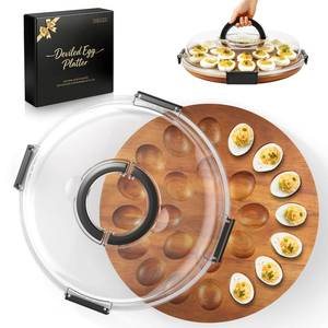 lot 11189 image: Renmxj Deviled Egg Containers with Lid (24 Eggs), 2026 Upgraded Acacia Wooden Deviled Egg Tray Platter for Party and Home Kitchen, The Lid is Dishwasher Safe (Black)