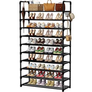 lot 11195 image: SRRSO Shoe Rack, 10 Tier Shoe Storage Organizer with Hooks,Fit 40-45 Pairs Shoes,Metal Tall Shoe Shelf for Closet,Entryway, Hallway,Garage,Bedroom,Cloakroom