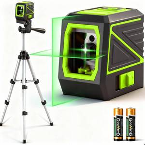 lot 11196 image: Laser Level with Tripod, 100 feet Green Cross Line Self Rotary Leveling Laser Level, Vertical and Horizontal Line, Rotatable 360 Degree, Manual Self leveling and Pulse Mode,IP54 Waterproof and Battery
