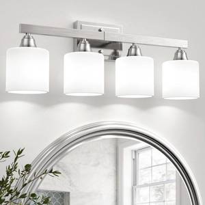 lot 11202 image: VOLISUN Brushed Nickel Bathroom Light Fixtures, 4-Light Bathroom Vanity Lights Over Mirror, Modern Vanity Light for Bathrooms, Bathrooms Lights Fixtures Over Mirror with Milky White Glass Shades