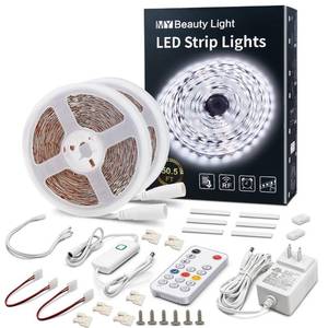 lot 11215 image: MY BEAUTY LIGHT LED Strip Lights White, 50.5ft Dimmable LED Light Strip with RF Remote, 24v Plug-in Adhesive Rope Lights with Timing Mode for Living Room Bedroom Kitchen