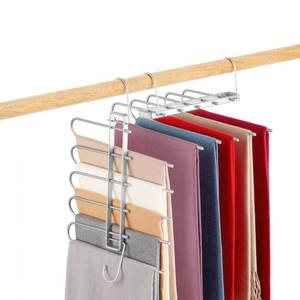 lot 11219 image: Pants Hangers Space Saving,Closet Hangers 5 Layers 2 Uses Multi Functional Pants Rack,Metal Heavy Duty Wardrobe Organizer Racks for Clothes Trousers Scarves Ties (Gold)