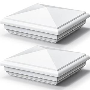 lot 11223 image: Sasylvia 2 Pcs 5 x 5 Inch Vinyl Fence Post Caps (Actual 5x5), White PVC England Style Cap Top Pyramid Square Waterproof UV Resistant Decorative Vinyl Fence Post Caps