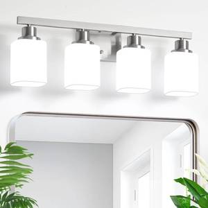 lot 11226 image: DIKAIDA 4-Light Bathroom Vanity Light,Brushed Nickel Vanity Lights with Square Frosted Glass,Modern Bathroom Wall Lights Fixtures Over Mirror,Wall Sconces Lighting for Bedroom Living Room,E26