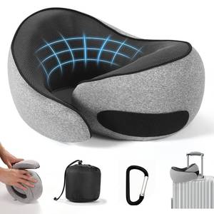 lot 11238 image: SZXYX Travel Pillows - 100percent Pure Memory Foam Neck Pillow for Airplanes, Comfortable Breathable Cover, 360° Support Stowable Pillows for Sleeping, Car, Airport Travel Essentials Dark Grey
