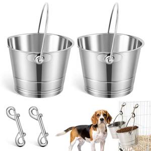 lot 11255 image: Mumufy 2 Set 1 Quart Stainless Steel Flat Side Bucket Durable Water Pails with Double Ended Snaps Small Metal Bucket Flat Back Water Pails for Dogs Cats Kennels Cages Fences Pet Container (Small Damage)