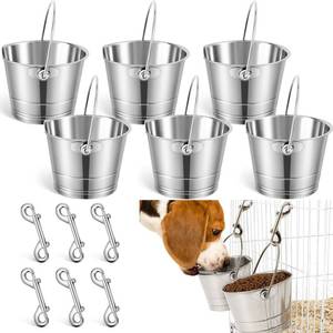 lot 11259 image: Mumufy 6 Set 1 Quart Stainless Steel Flat Side Bucket Durable Water Pails with Double Ended Snaps Small Metal Bucket Flat Back Water Pails for Dogs Cats Kennels Cages Fences Pet Container