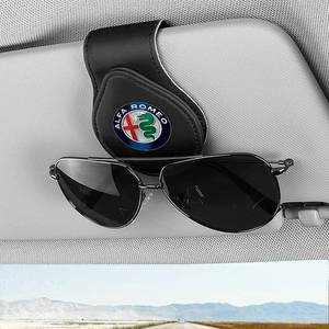 lot 12001 image: HAPIZWLU Sunglasses Holder for Car Leather Glasses Frame, Eyeglass Hanger Card Clip Car Sun Visor Accessories Compatible with Alfa Romeo