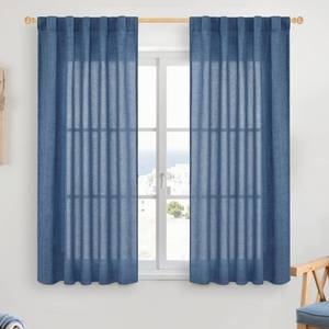 lot 12017 image: YoungsTex Navy Blue Linen Curtains 48 Inch Length, Light Filtering Drapes with Rod Pocket Back Tab Semi Sheer Privacy for Short Bedroom Living Room Window, 2 Panels, 42 X 48 Inch