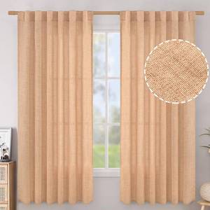 lot 12027 image: BGment Peach Linen Curtains 63 Inch Length for Living Room - Coral Light Filtering Drapes Textured Spring Decor Rod Pocket for Bedroom Window Back Tab, 2 Panels Set, Each 52 Inch Wide