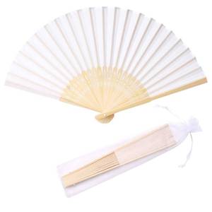lot 12030 image: SL crafts 24pcs White Imitated Silk Hand Fan Imitated Silk Fabric Bamboo Handheld Folded Fan Bridal Dancing Props Church Wedding Party Favors with Organza Bags (White)
