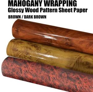 lot 12035 image: JNK Networks Mahogany Vinyl Wrap -Self Adhesive Film 12 x 60 Inch Glossy Wood Grain Decal Sticker Car Interior Decorative Paper Stretchable DIY Peel and Stick