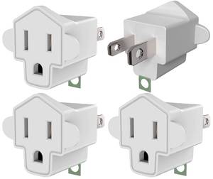 lot 12040 image: JACKYLED 4 Pack ETL Listed 3-2 Prong Grounding Outlet Adapter, 3 Prong to 2 Prong Adapter Converter, Portable Fireproof 392 Resistant Heavy Duty Wall Outlet Plug for Household Appliances Industrial (Only 3)