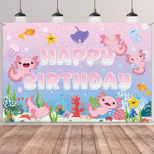lot 12045 image: Axolotl Birthday Decorations Backdrop Banner - Large Pink Happy Birthday Banner 64 ft for Girls, Cute Axolotl Cartoon Animal Party Photography Background Decor for Kids Baby Shower