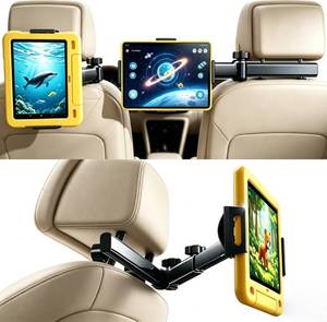 lot 12052 image: LMADFLY Heavy Duty Aluminum Car Headrest Tablet Holder - Foldable iPad Mount for Backseat - Fits 5.1-15.6in Tablets, Phones and Switch - 360° Rotatable Anti-Shake Stand, Road Trip Essentials