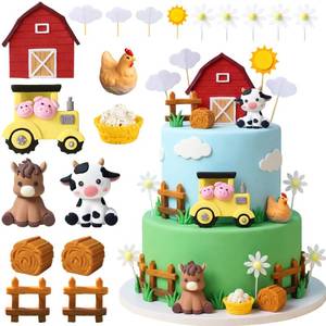 lot 12062 image: 19Pcs Farm Animals Cake Topper Farm Animals Cake Decorations for Farm Themed Birthday Party Supplies