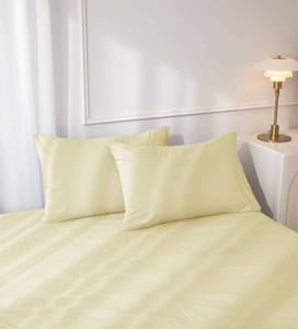 lot 12064 image: JIYUAN Standard Size Pillowcases, Set of 2-100percent Washed Cotton with Envelope Closure, Linen-Like Textured, Soft, Breathable and Durable for All Seasons,Solid Light Yellow
