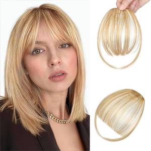 lot 12065 image: Wodelanle Clip in Bangs, Wispy Bangs Hair Clip,Natrual Fake Bangs Fringe with Temples Hairpieces for Women Clip on Faux Bangs Hair Extensions for Daily Wear Light Blonde Mix Bleach Blonde