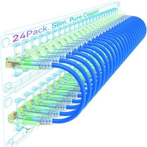 lot 12068 image: Sokqovt Cat6a Slim Ethernet Cable 1ft (24 Pack), Flexible 10G 550MHZ, 28AWG Pure Copper for Network Cabinet, Cat 6 Blue
