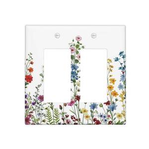 lot 12069 image: Outlet Covers Colorful Wildflowers Plants Flowers on White Background 2 Gang Light Switch Cover Plate Double Rocker Switch plate Covers Decorative Wall Plates Electrical GFCI Receptacle for Home Decor